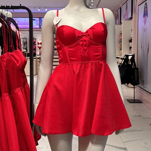 💋 Victoria's Secret: Bow-Topped Bustier Slip Dress, Lipstick Red, Sz Small, NWT - Picture 2 of 12